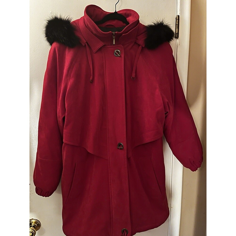 Fleet Street Vintage Red Parka with Faux Fur Hood - Size L